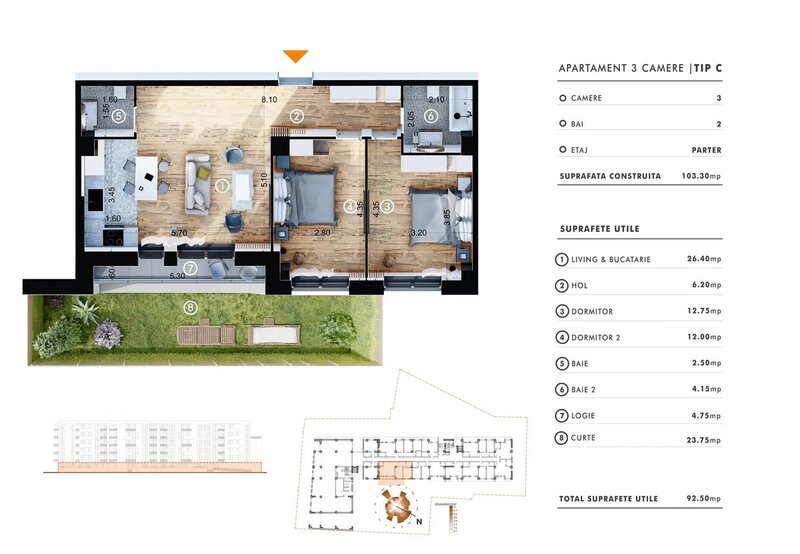 Ghica Apartments, apartament 3 camere cu gradina